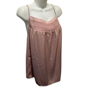 ModCloth Babydoll Tank Cami Smocked Neck XL Taupe Tan Flowy Layer Under Jacket